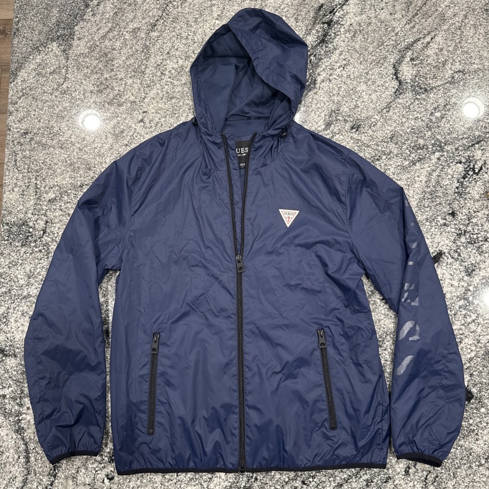 Guess Jacket Mens Adult Large Blue Casual Full Zip Outdoors Pocket Coat #261